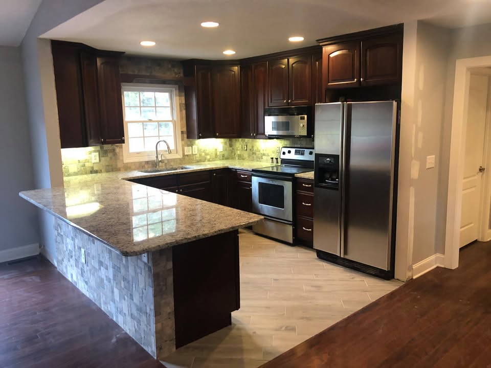 Kitchen remodel with cherry cabinets and granite countertops